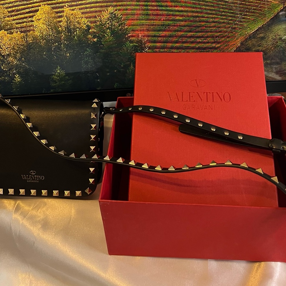 Valentino Garavani Black Rockstud Leather Crossbody Bag